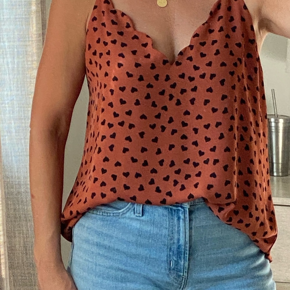 Rust Heart-Print Satin Cami Top - Women's